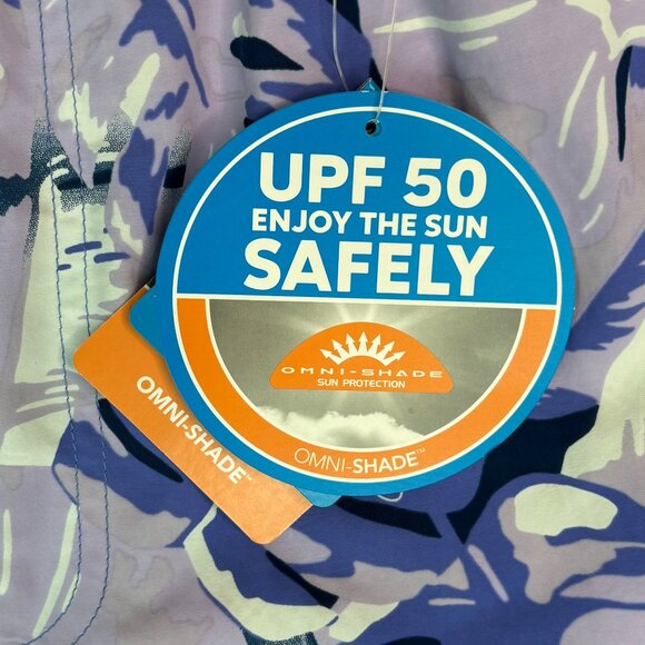 NEW COLUMBIA Water Shorts Super Backcast Men's M Purple Floral Omnishade Swim - Picture 4 of 11